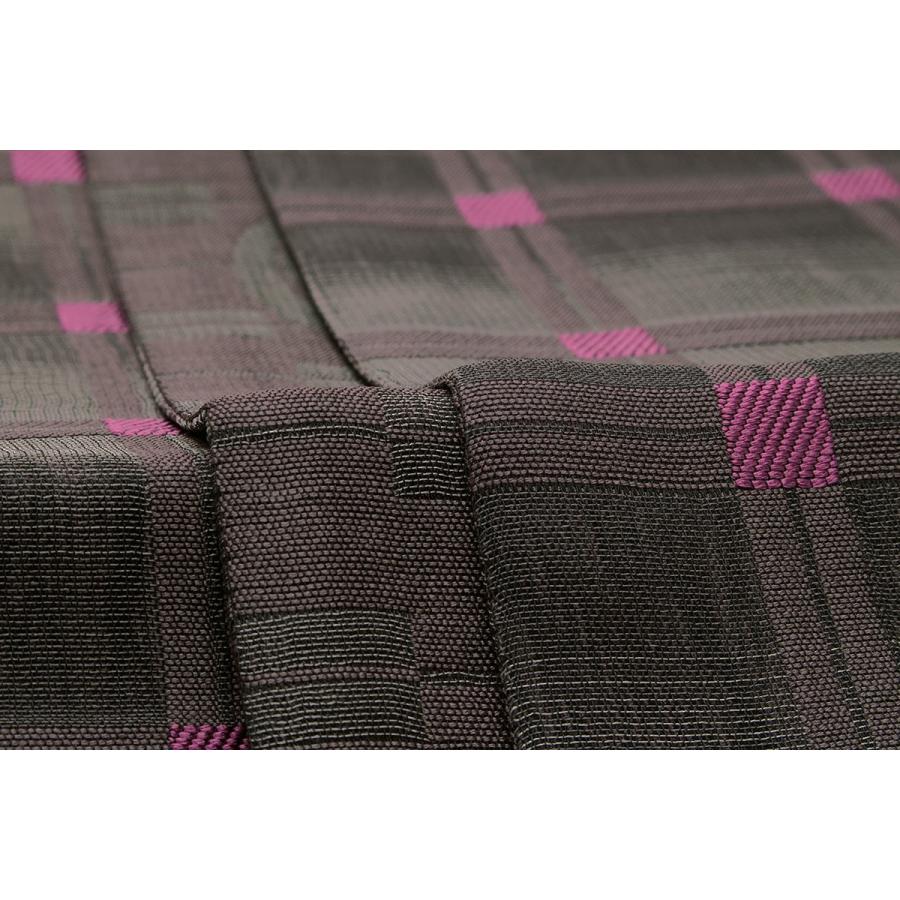 未仕立て】袋帯 弥栄織物 灰紫色 グレー 黒 赤紫色 格子 チェック 正絹