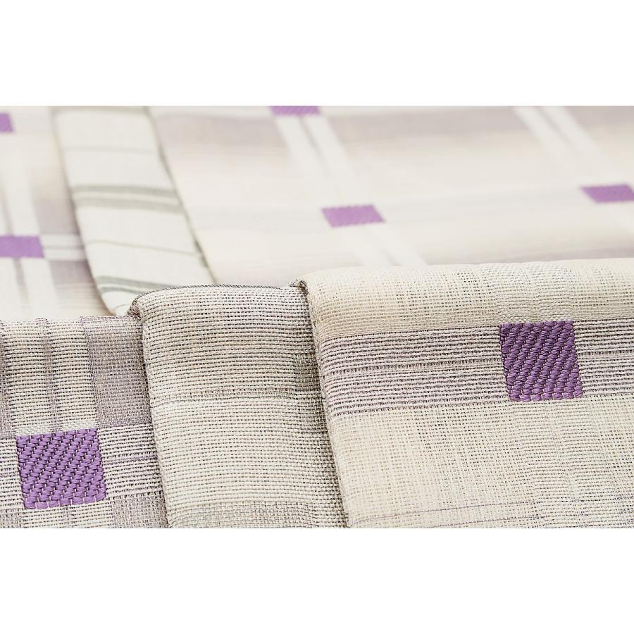 未仕立て】袋帯 弥栄織物 灰色系 グレー 生成り色 紫色 格子 チェック