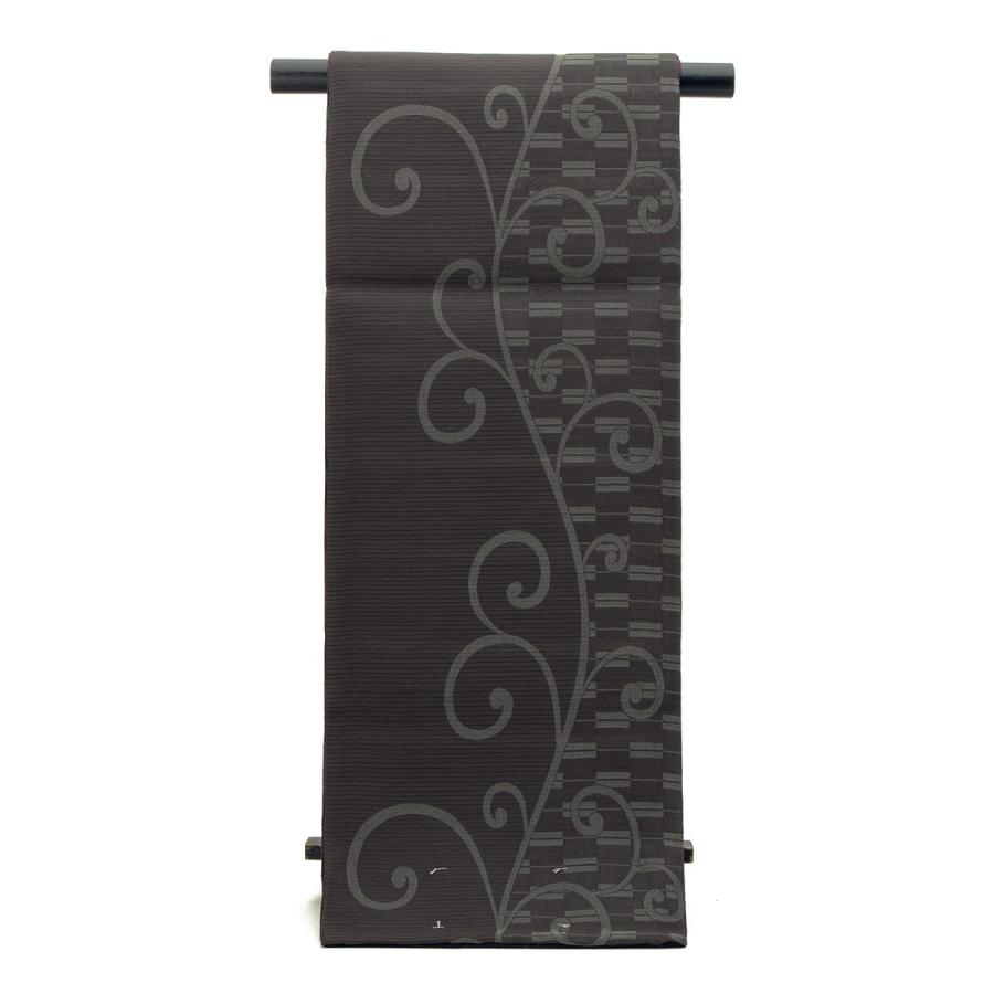 未仕立て】袋帯 弥栄織物 黒 ブラック 赤 レッド 縞 バツ 菱 格子 正絹