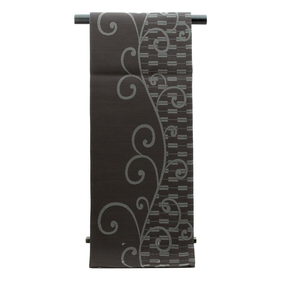 未仕立て】袋帯 弥栄織物 黒 ブラック 青 縞 格子 正絹 京都西陣織