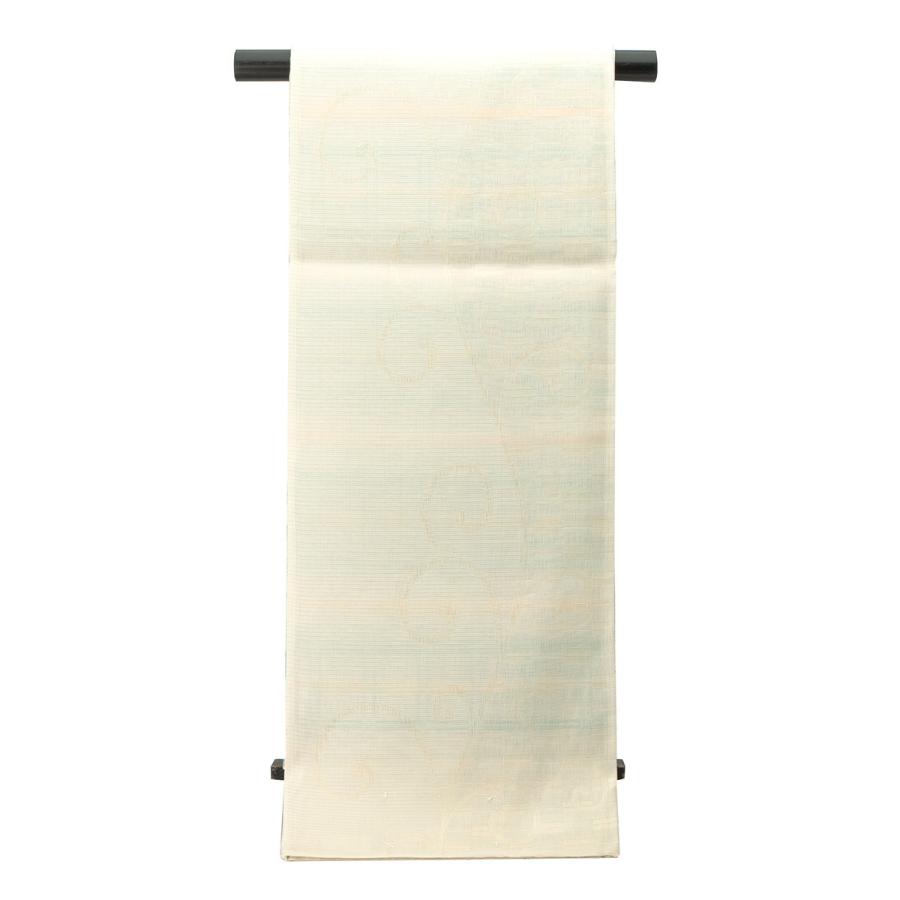 【未仕立て】袋帯 弥栄織物 水色 ミントブルー 生成り色 縞 バツ 菱 格子 正絹 京都西陣織 有楽 279 六通柄 夏向き 単衣向き 軽め フォーマル カジュアル 日本製 未仕立て】袋帯 弥栄織物 水色 ミントブルー 生成り色 縞 バツ 菱 格子