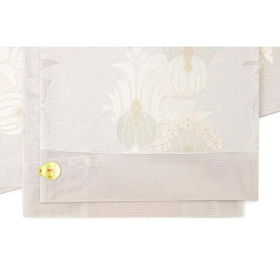 【未仕立て】袋帯 姫野織物 ピンク系 ライトピンク アザミ 花 絽 京都西陣織 555 六通柄 夏向き フォーマルカジュアル 日本製 未仕立て】袋帯 姫野織物 ピンク系 ライトピンク アザミ 花 絽 京都