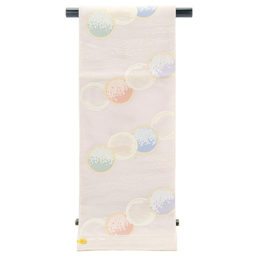 未仕立て】袋帯 姫野織物 ピンク系 ライトピンク 流水 鹿の子 丸文 雲