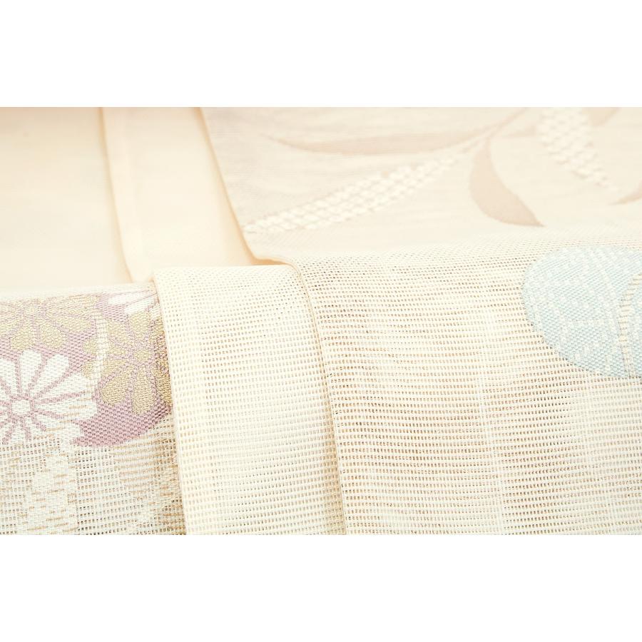 未仕立て】袋帯 姫野織物 薄茶色 ベージュ 流水 鈴 穂 菊 楓 絽 京都