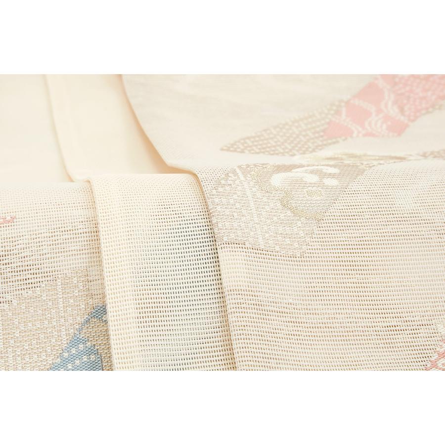 未仕立て】袋帯 姫野織物 薄茶色 流水 短冊 雪輪 青海波 立波 絽 京都