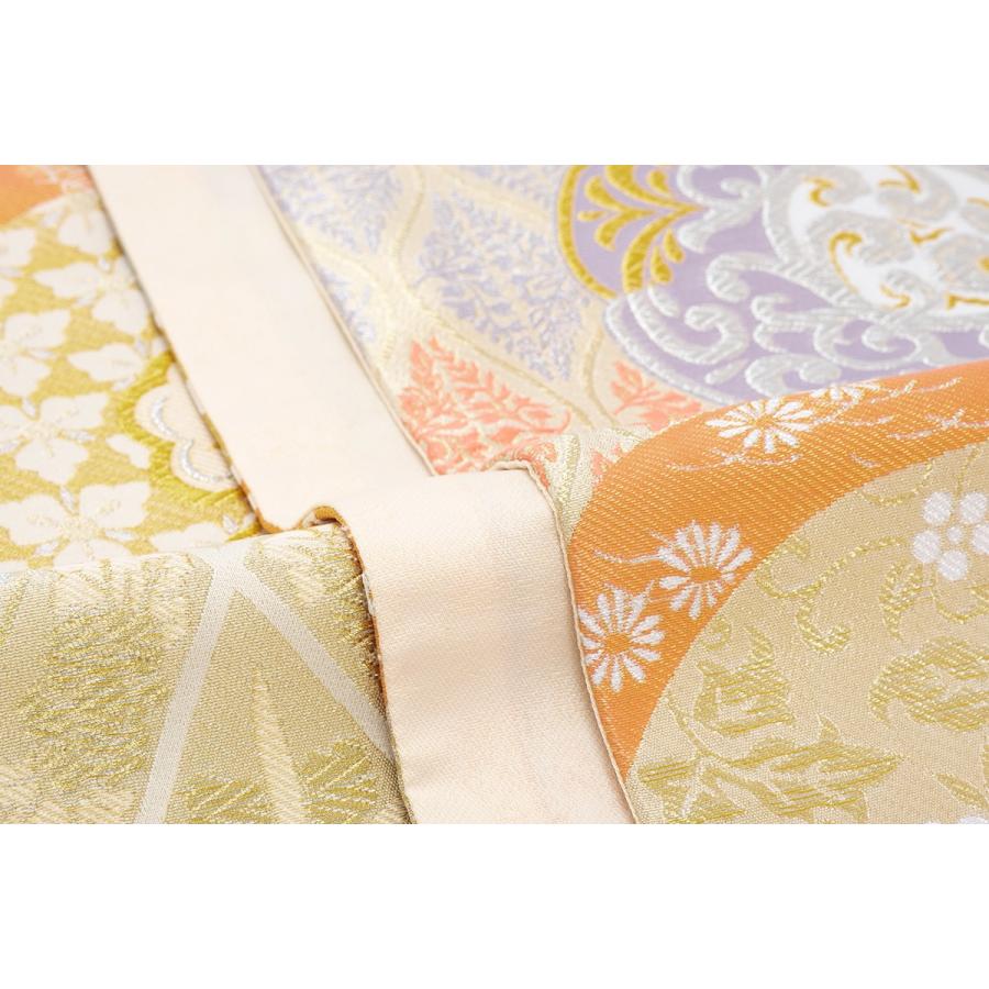 袋帯 フォーマル 訪問着用 付け下げ 色無地 小杉織物謹製 ベージュ 金色 花唐草 エキゾチック 全通柄 仕立て上がり 日本製 送料無料 袋帯 訪問着 フォーマル 付け下げ 色無地 小杉織物謹製 ベージュ 金色