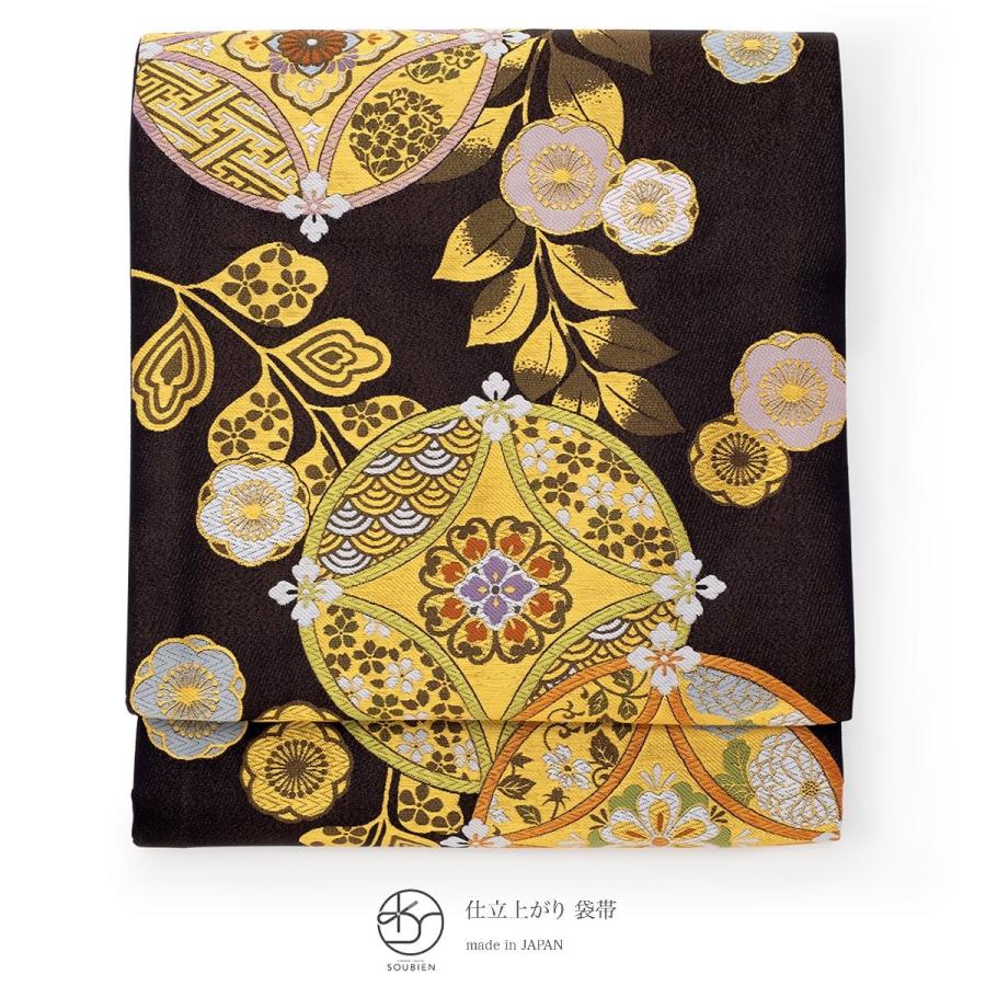 蝶と七宝柄の袋帯 振袖用袋帯No.f0-004黒系　黒地に　蝶七宝 蝶と七宝柄の袋帯 振袖用袋帯No.f0-004黒系 黒地に