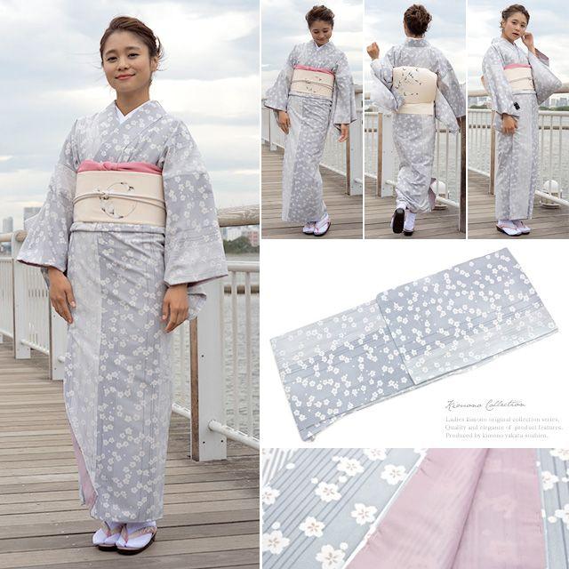 洗える着物 青 染め縮緬 桜 袷 プレタ着物 : きもの館 創美苑 - 通販