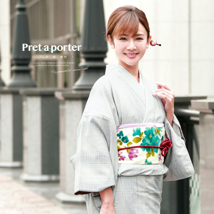 洗える着物 グレー 染め縮緬 格子 袷 プレタ着物 :pt272ok-3501:きもの館 創美苑 通販 洗える着物 グレー 染め縮緬 格子 袷 プレタ着物