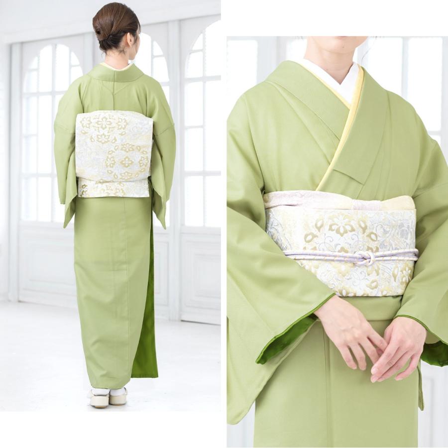 洗える着物 色無地プレタ プレタ着物 単衣 袷 薄黄緑色 グリーン 色