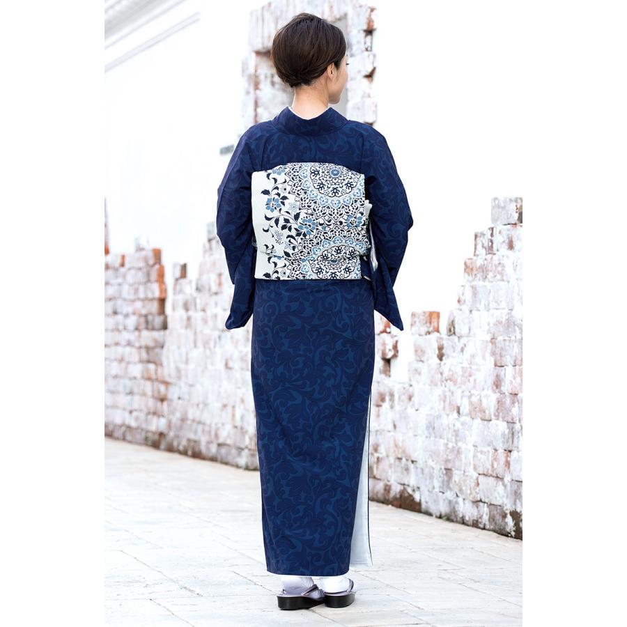 プレタ着物 袷着物 紺 ネイビー 花唐草 更紗 モダン 地模様 小紋 プレタ着物 袷着物 紺 ネイビー 花唐草 更紗 モダン 地模様 小紋