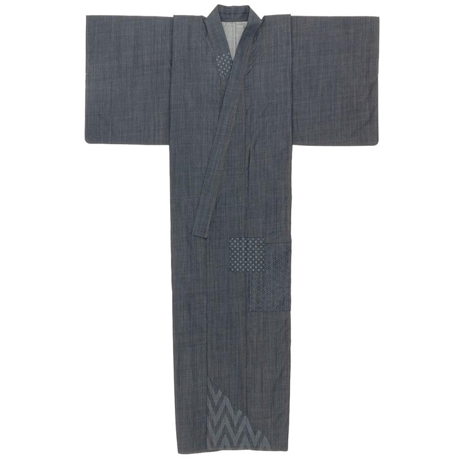 デニム 着物 洗える着物 井原デニムきもの 紺系 ネイビー 市松 菱 杉綾