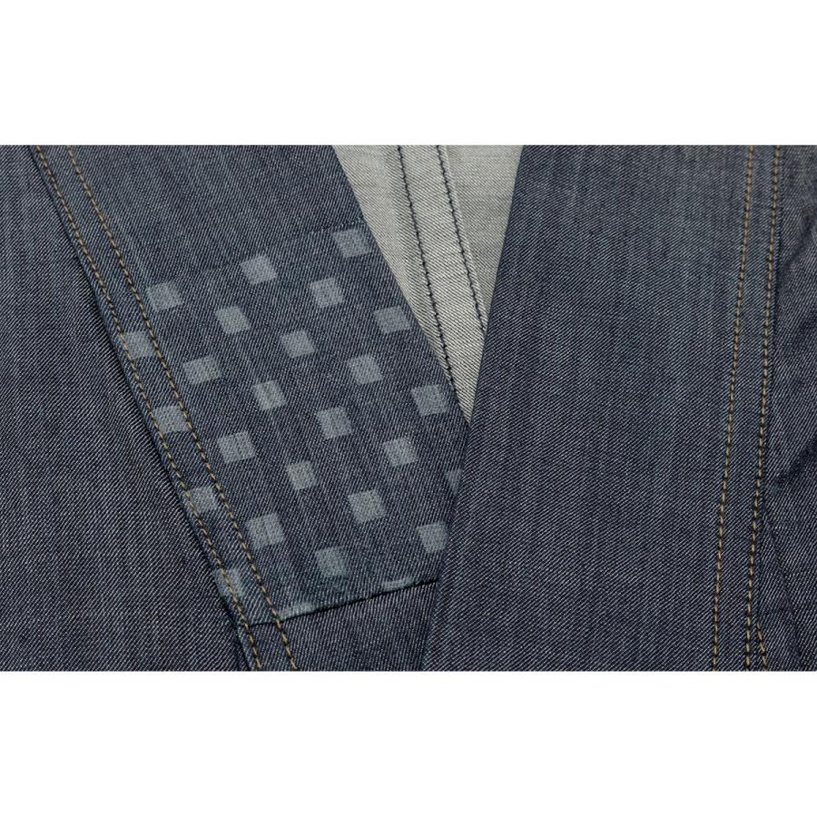 デニム 着物 洗える着物 井原デニムきもの 紺系 ネイビー 市松 菱 杉綾