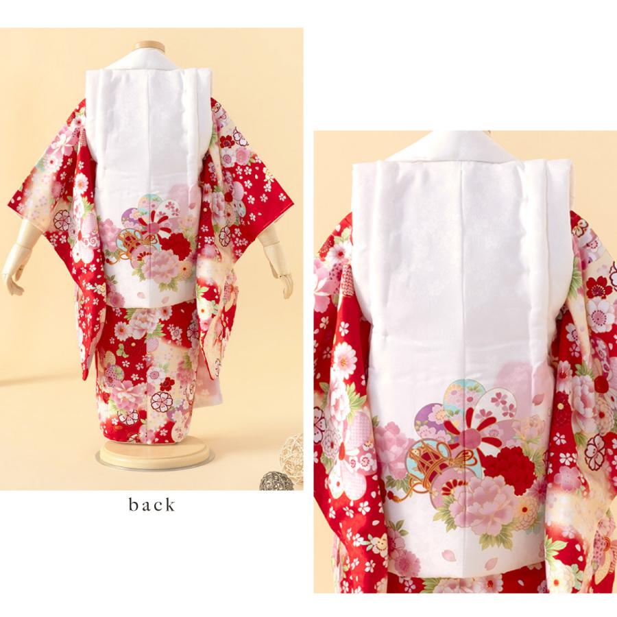 七五三　3歳女の子　着物・被布セット　赤と白　華やかブーケ　花束　牡丹　桜 SOUBIEN（創美苑） レンタル 七五三 女の子 3歳 着物 被布 フルセット