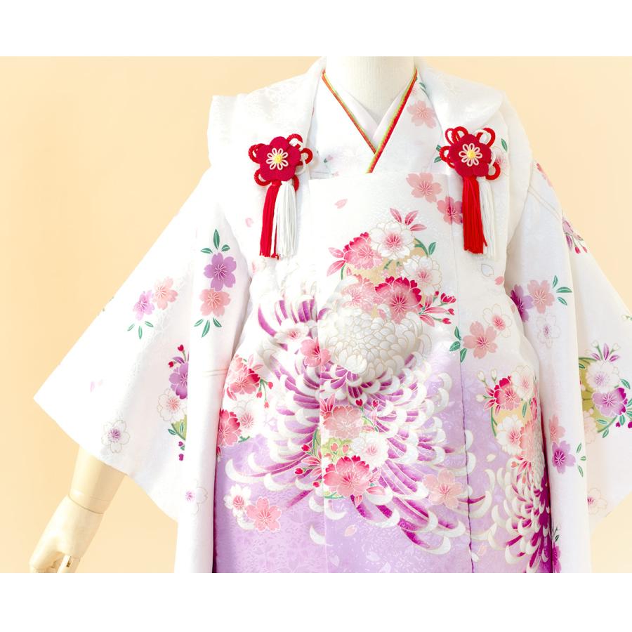 七五三　3歳女の子　着物セット　ピンク市松　紫桜　オフ白　乱菊　クリーム色　新品 七五三 着物 3歳 女の子 ブランド被布セット Shikibu Roman 式部