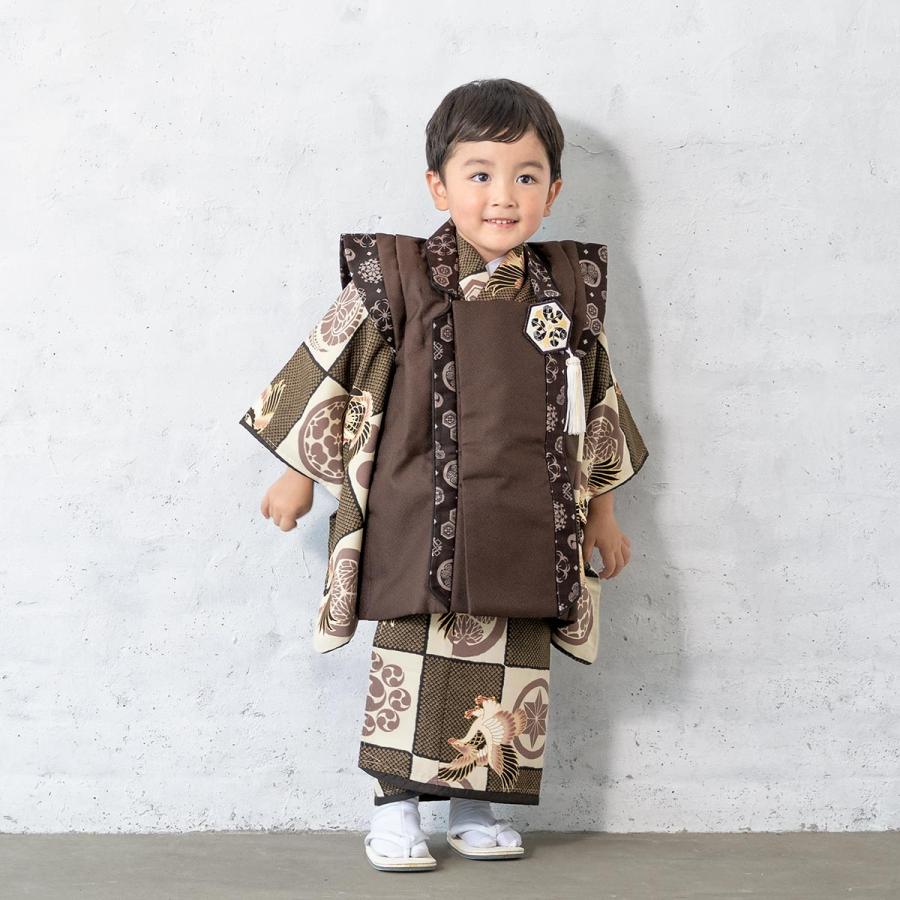 七五三　着物　男の子　3歳 SOUBIEN レンタル 七五三 着物 3歳 男の子 フルセット 茶色 鷹