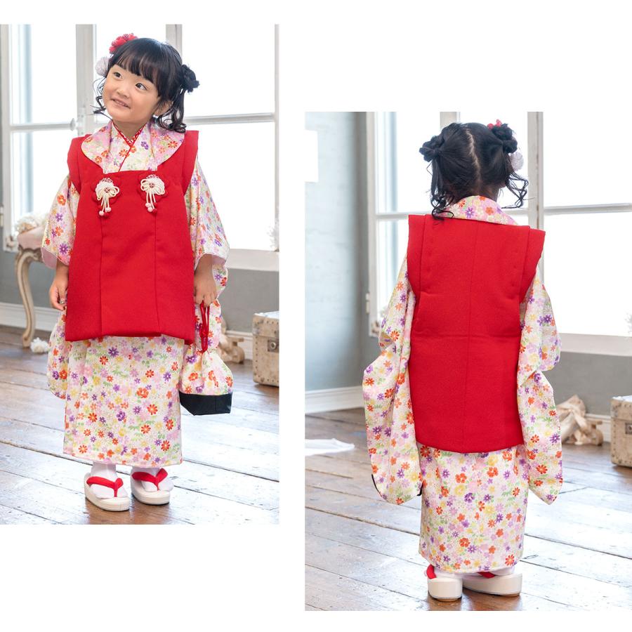 七五三 赤い着物セット　３歳 楽天市場】七五三 着物 3歳 女の子 被布 セット 鞠 赤 ピンク 白