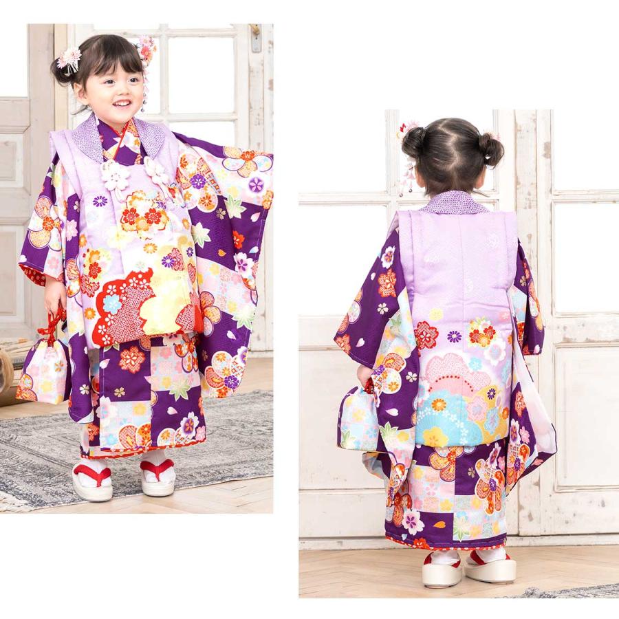 七五三 着物 レンタル 3歳 女の子 フルセット 被布 セット 紫 七五三 着物 レンタル 3歳 女の子 フルセット 被布 セット 紫