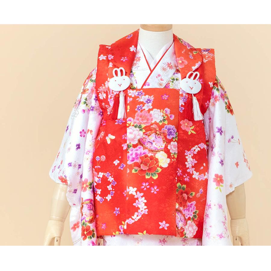 七五三 3歳　被布着物　フルセット 赤花柄 SOUBIEN レンタル 七五三 女の子 3歳 着物 被布 フルセット 赤