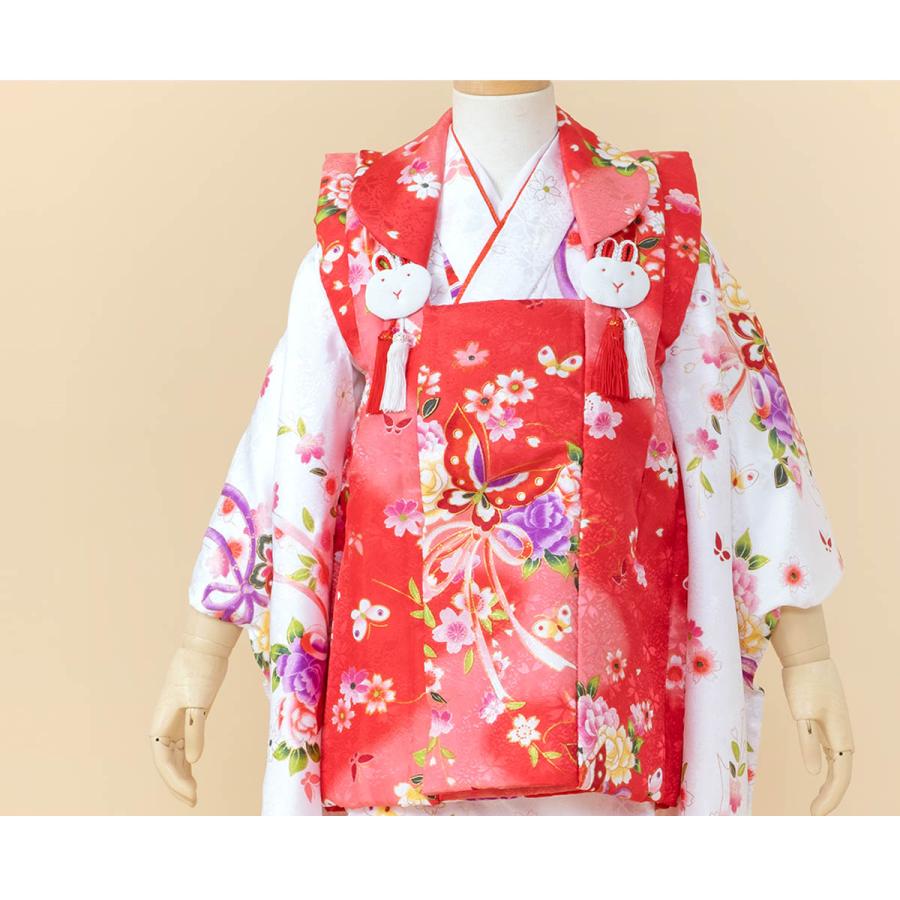 3歳用被布（七五三）リボン桜柄赤ピンク