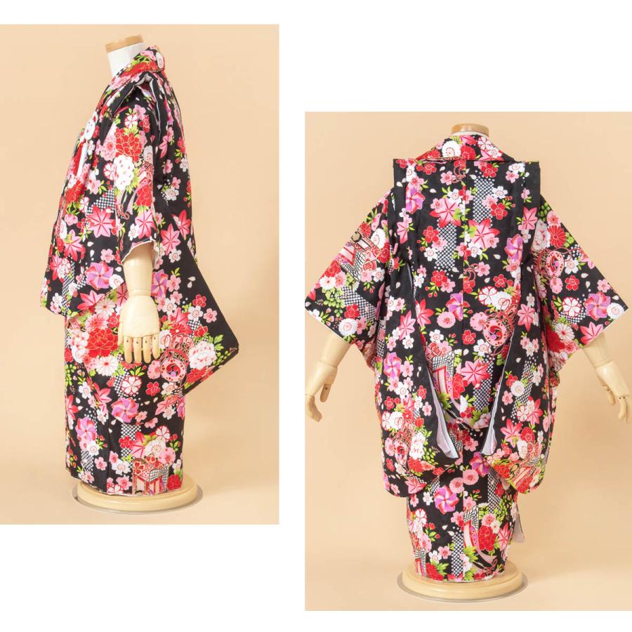 SOUBIEN レンタル 七五三 女の子 3歳 着物 被布 フルセット 黒