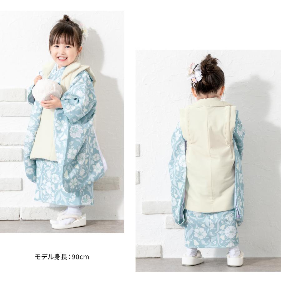 七五三 着物 3歳 レンタル 女の子 被布 フルセット 白 青系 花 七五三 着物 3歳 レンタル 女の子 被布 フルセット 白 青系 花
