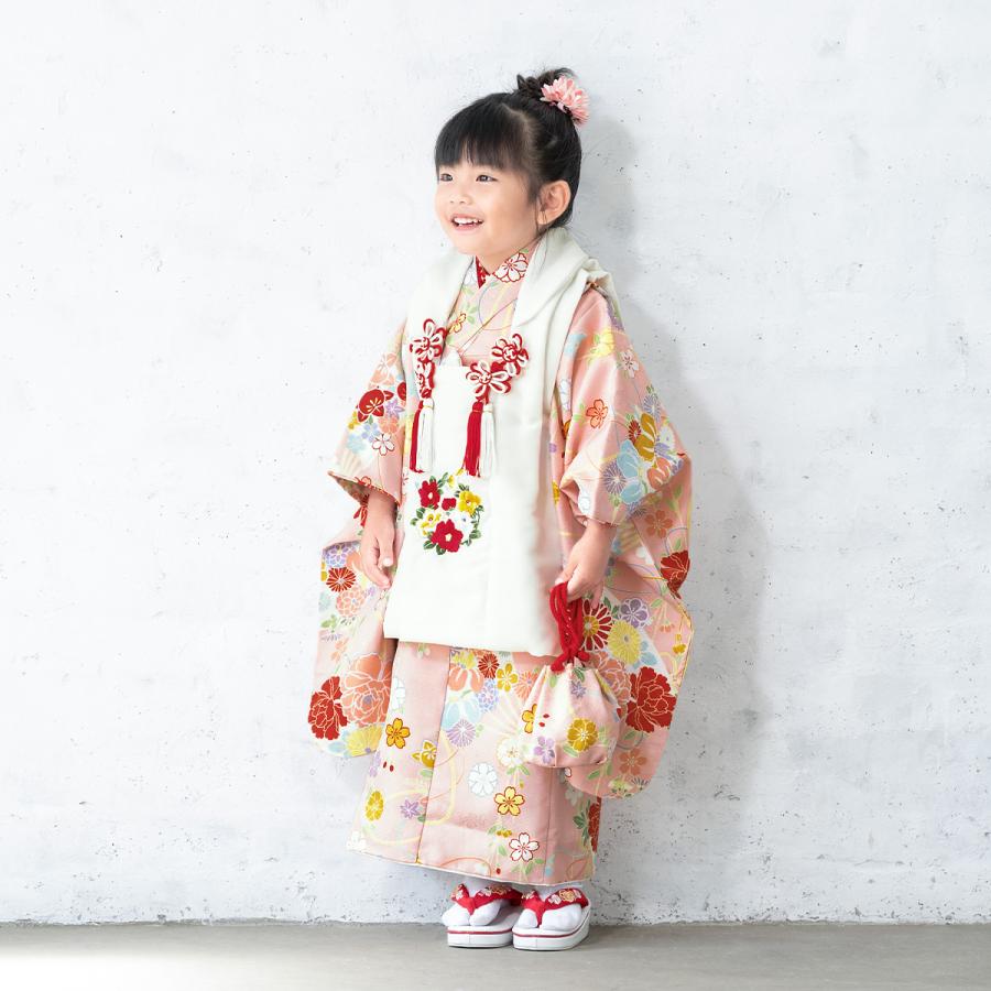 七五三 着物 3歳 レンタル 女の子 被布 フルセット 白 ピンク 七五三 着物 3歳 レンタル 女の子 被布 フルセット 白 ピンク