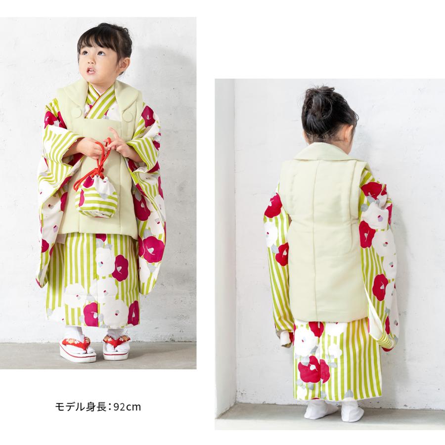 七五三 着物 3歳 レンタル 女の子 被布 フルセット 薄緑 緑 椿 七五三 着物 3歳 レンタル 女の子 被布 フルセット 薄緑 緑 椿