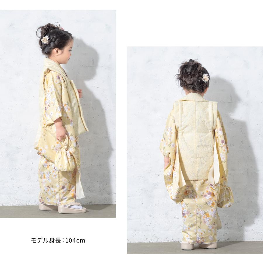 ３歳被布着物セット　花柄ちりめん着物とレース被布のセット　女の子に Catherine Cottage 被布セット 女の子 七五三 花柄刺繍チュール