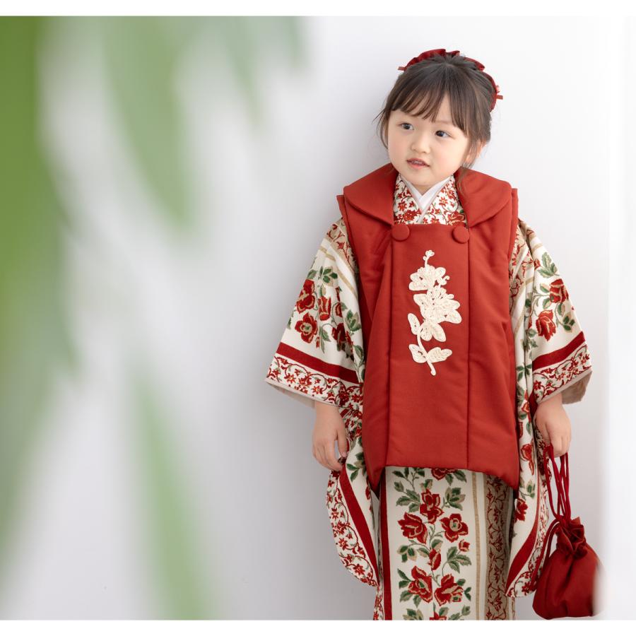 七五三 着物 3歳 レトロ レンタル 女の子 被布 フルセット 赤 七五三 着物 3歳 レトロ レンタル 女の子 被布 フルセット 赤