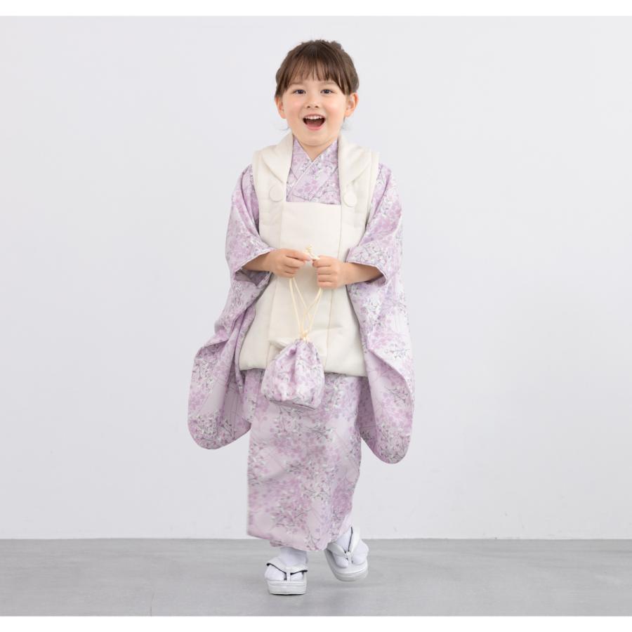 七五三 着物 3歳 レトロ レンタル 女の子 被布 フルセット 紫 白 七五三 着物 3歳 レトロ レンタル 女の子 被布 フルセット 紫 白