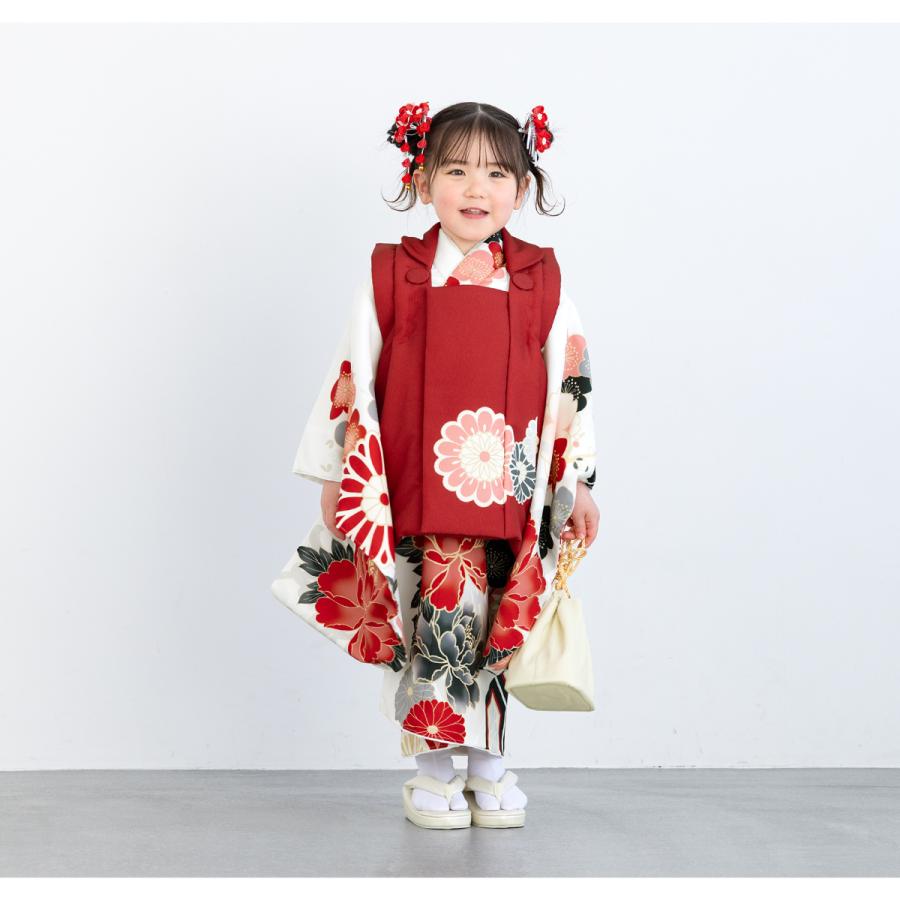 SOUBIEN レンタル 七五三 女の子 3歳 着物 被布 フルセット 赤