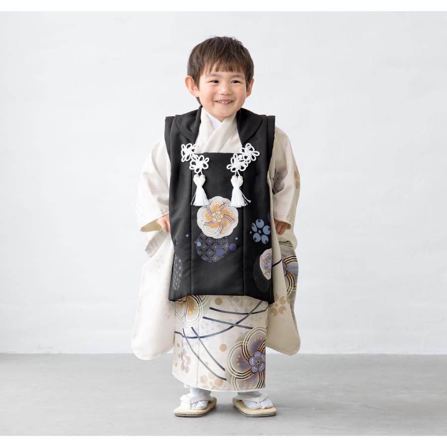 SOUBIEN レンタル 七五三 着物 3歳 男の子 フルセット 黒 白 青