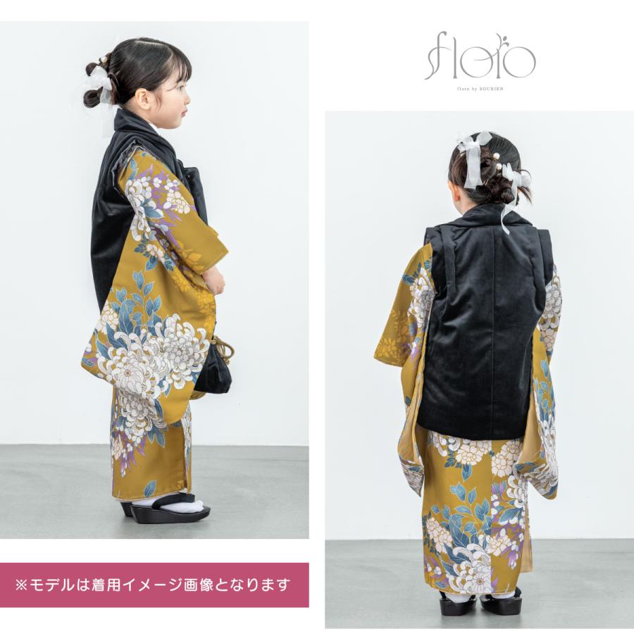 レンタル 七五三 女の子 3歳 着物 被布 フルセット floro 黄金に浮かぶ