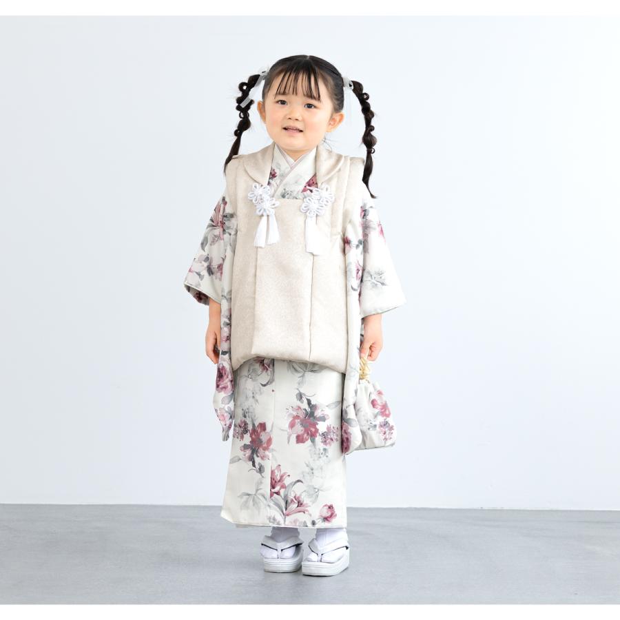 レンタル 七五三 女の子 3歳 着物 被布 フルセット ベージュ ホワイト