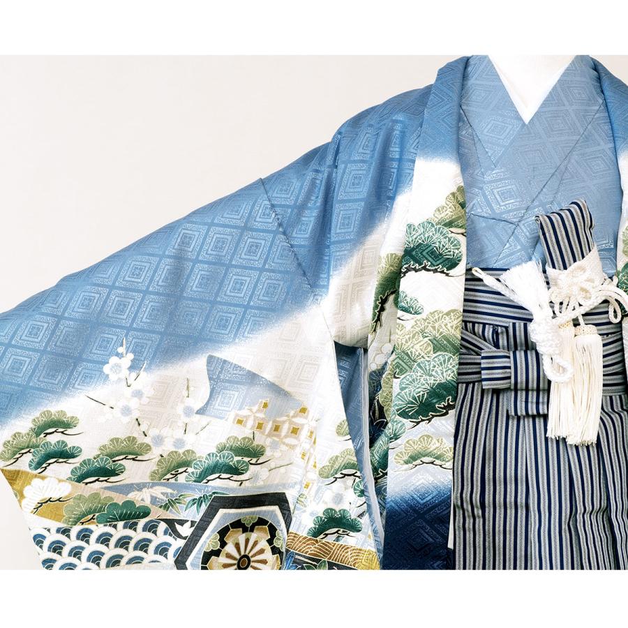 子供用和装 青色 七五三フルセット　五歳 七五三 着物 男の子 5歳 ブランド 羽織袴セット Shikibu Roman