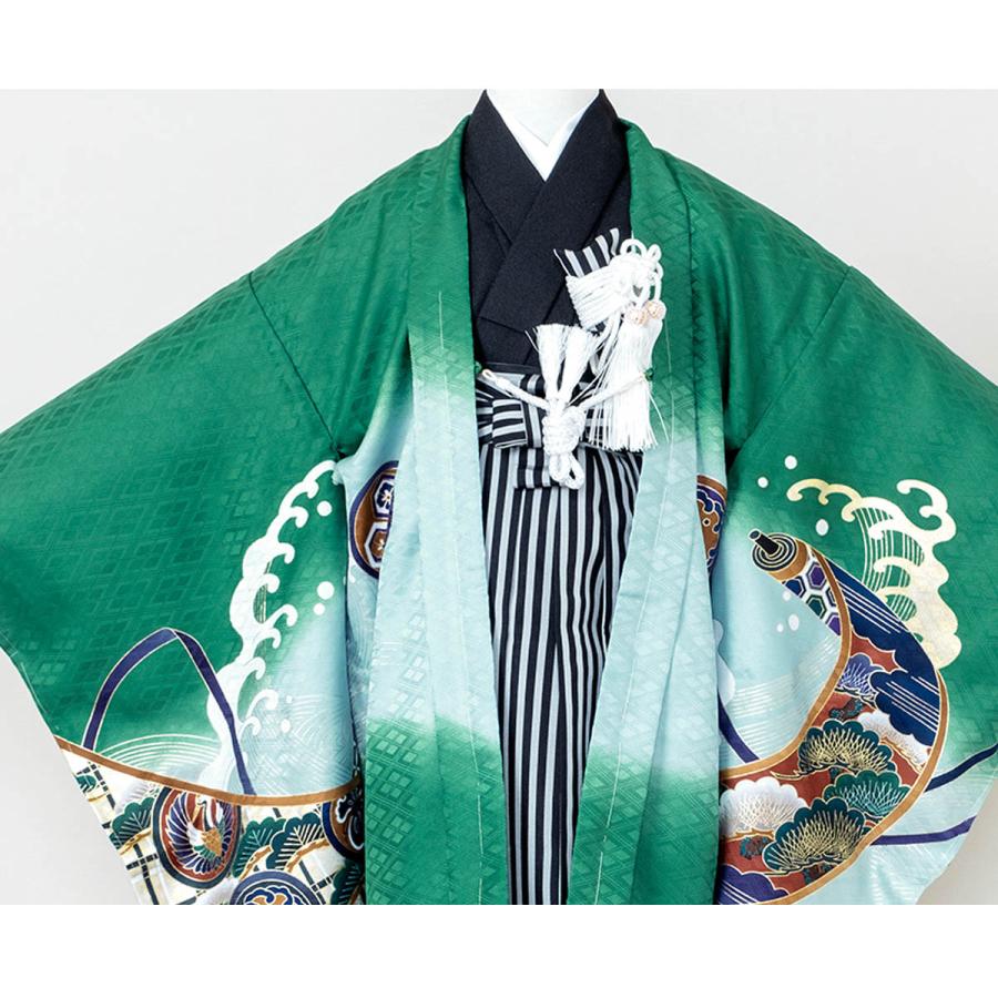 5歳　七五三　緑色の波着物 SOUBIEN 七五三 着物 レンタル 5歳 男の子 フルセット 袴セット