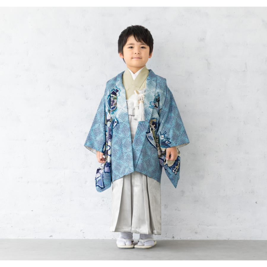 七五三　袴セット　青　ブルー　鷹　男の子 高級七五三レンタル】KD-53 五才の男の子用袴セット 青 鷹