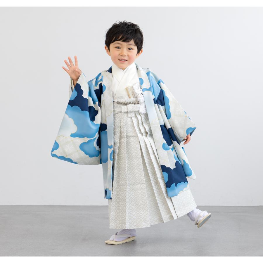 七五三 五歳 男児 羽織袴フルセット L寸 白地×青 袴変更可能 NO38731 七五三 フルセット レンタル 5歳 着物 羽織 男の子 袴セット 白 青
