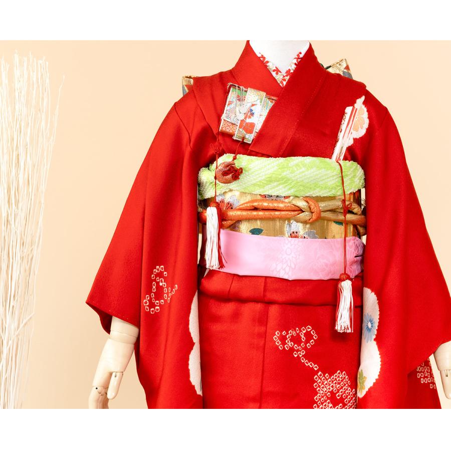 【5才着物/美品】七五三着物フルセット　赤　※着画写真右側 5才着物/美品】七五三着物フルセット 赤 ※着画写真右側