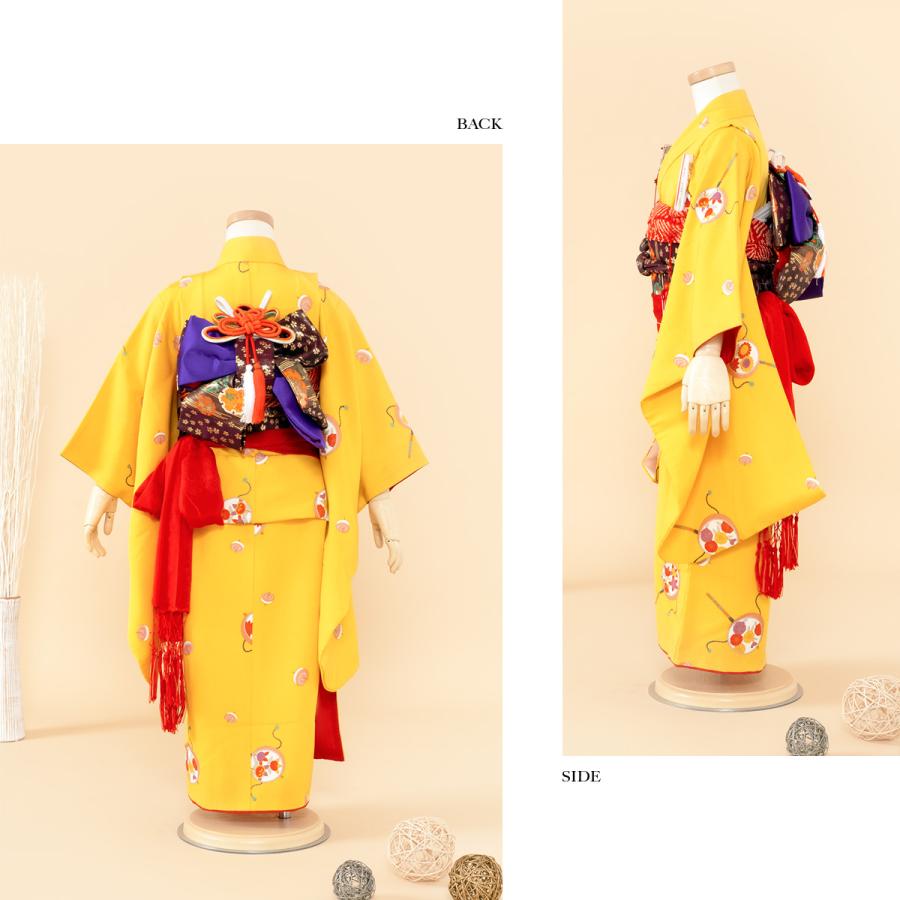 七五三 3歳女の子着物 2点セット 新品 華やか黄色 紅型風 鈴 七五三 3歳女の子着物 2点セット 新品 華やか黄色 紅型風 鈴