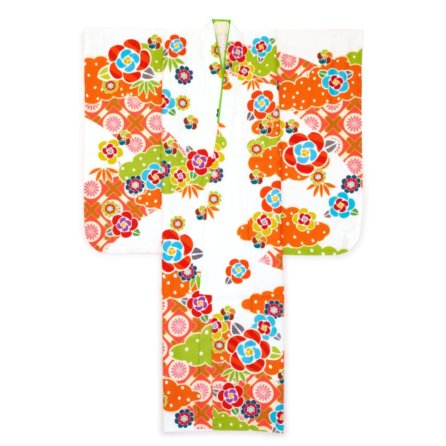 SOUBIEN レンタル 七五三 7歳 着物セット 女の子 フルセット 白系 橙