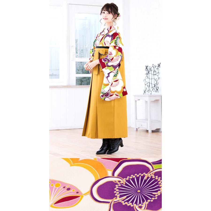袴 卒業式 女性用 紅一点 丸紅ブランド マスタード 黄色 花柄 刺繍 中古品 仕立て上がり 紐下2尺7寸 103cm ３Ｌサイズ みやがわ sb16100 中古品)卒業式袴セット 「二尺袖：紺 矢羽根に菊と桜+袴：金茶×菊 刺繍