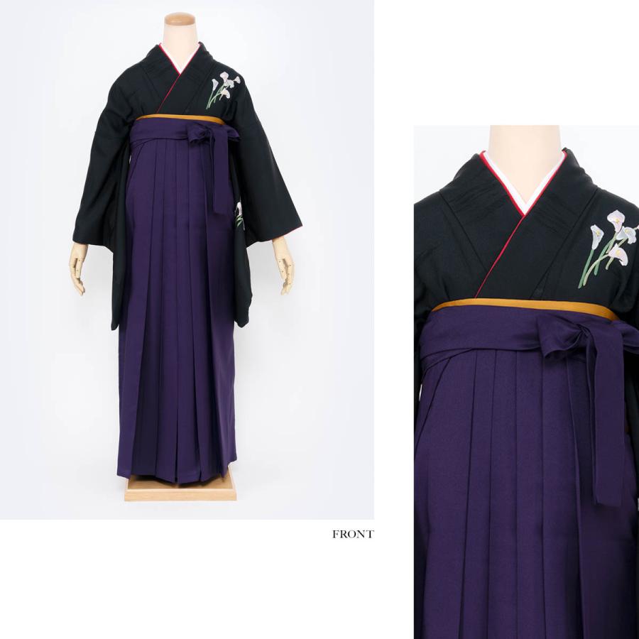 袴 3点セット 黒と紫花柄 小学生卒業式袴レンタル(女の子) Z075 ﾊﾟｰﾌﾟﾙ地 梅 ぼたん×黒袴