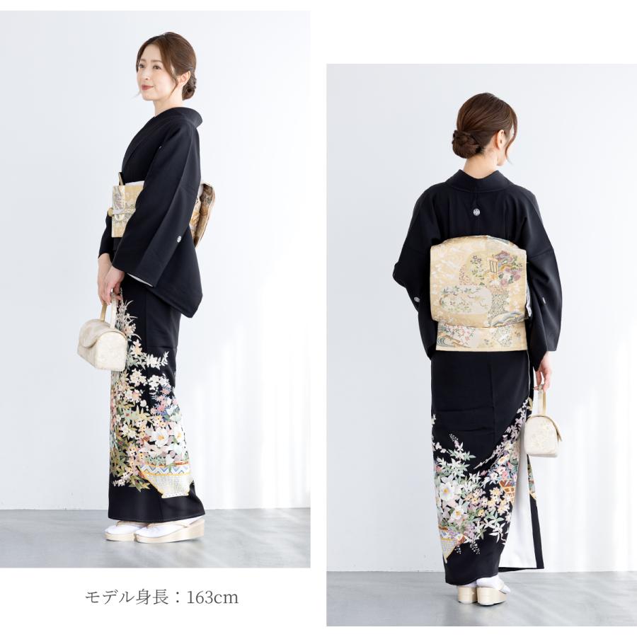 専用 二点セット T-280 黒留袖 加賀友禅 比翼仕立 菊 流水 落款 美品 SOUBIEN（創美苑） レンタル 黒留袖 フルセット 結婚式 着物 黒 袷