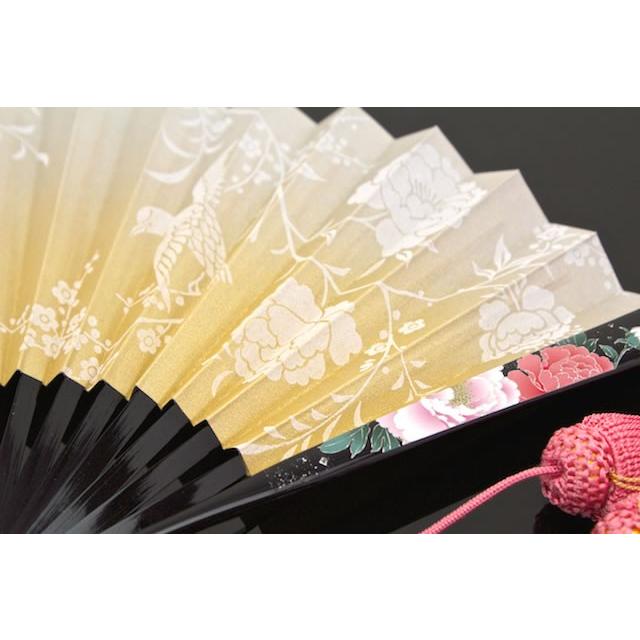 SOUBIEN（創美苑） 扇子 黒 金銀 グラデーション 牡丹 ぼたん 花