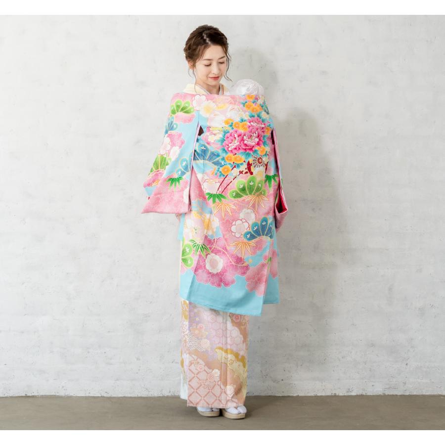 産着 女 女の子 販売 初着 水色 ライトブルー 花車 牡丹 梅 掛け着 うぶぎ 祝着 お宮参り ポリエステル お祝い 赤ちゃん_2