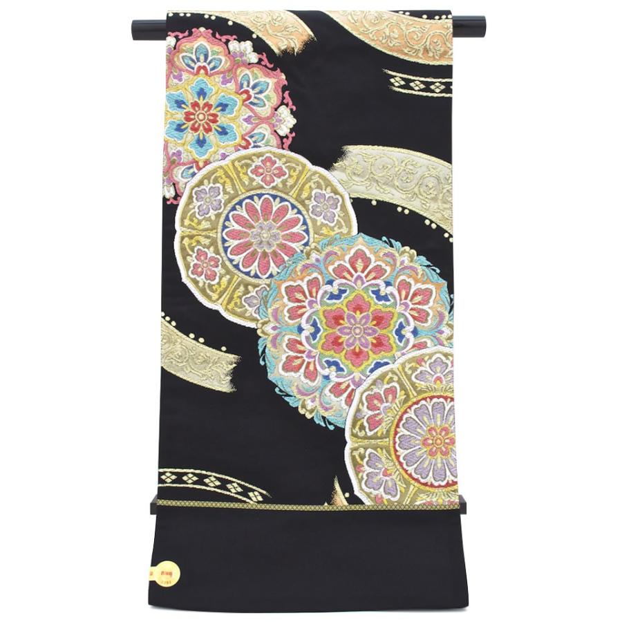 袋帯 訳あり 未仕立て 黒 金 宝相華 正倉院文 京都西陣織 証紙 2291 志  