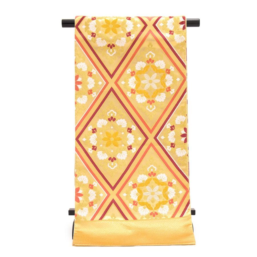 袋帯 訳あり 未仕立て 金色 ゴールド ピンク 唐花菱 二重襷 絹 京都