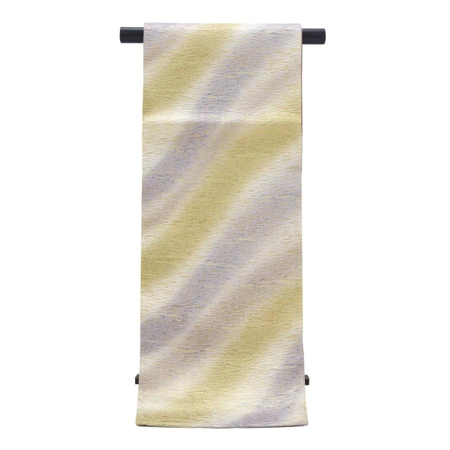 訳あり 袋帯 未仕立て 田中義織物 薄茶色 ベージュ 薄紫色 ぼかし 波